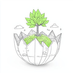 Green globe tree sprout planet nature growth eco concept with leaf and seedling standing resilient