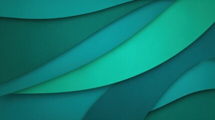 Abstract layered paper background with smooth curved shapes in shades of green and teal creating a modern artistic design