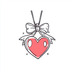 Pink heart pendant necklace with tied ribbon bow hanging romantically, cute and charming accessory