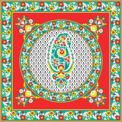 Red Ornamental Scarf Design &ndash; Ethnic Circular Mandala Fabric Pattern