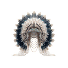 Elegant Native American Headdress Teal, White and Gold Feathers