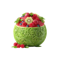Intricately Carved Watermelon Bowl Filled with Fresh Berries and Kiwi