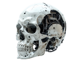 Mechanical skull,  white and gray, intricate