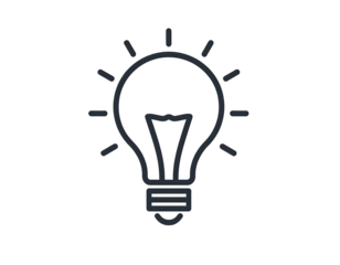 Outlined lightbulb icon, stylized with 3D effect