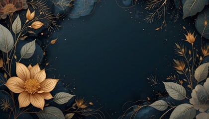 Elegant Abstract Art Vector Background with Golden Line Art Flowers and Botanical Watercolor Shapes