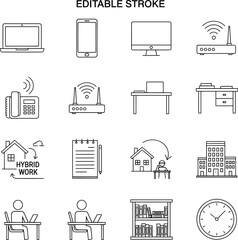 Line Art Vector Icons for Work from Home and Business