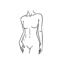 Fototapeta premium Elegant, minimalist line drawing of a female torso, showcasing a graceful posture.