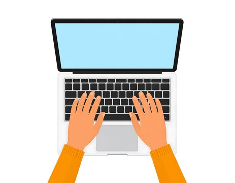 A pair of hands typing on a laptop computer's keyboard, displayed from an overhead perspective.