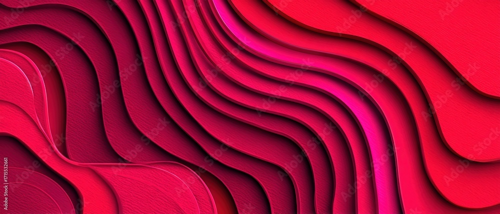 Poster abstract layered paper art design with flowing curves and vibrant red color creating a dynamic and m