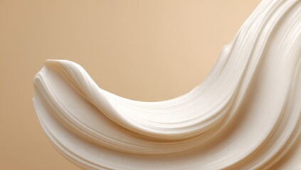 Off-white, creamy substance flows in a dynamic, sinuous wave against a muted beige backdrop, showcasing its smooth, viscous texture and elegant form