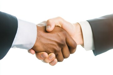 Two individuals in business attire shaking hands, symbolizing agreement or partnership