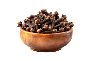 Cloves in a wooden bowl isolated on transparent background