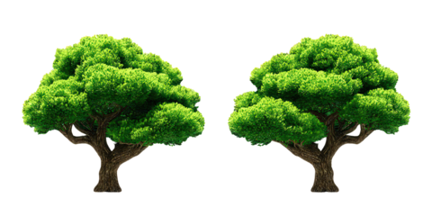 Two Lush Green Trees on Black Background