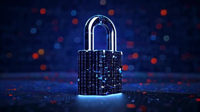 Digital padlock on cyber background. Online security and encryption visual