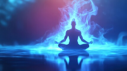 a glowing aura, representing inner peace and a protected, healthy body, with a peaceful nature blurred background
