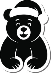 Christmas bear with Santa hat silhouette vector