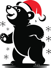 Christmas bear with Santa hat silhouette vector