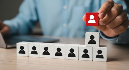 Human resource management and recruitment concept with people icon on wooden cube
