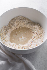 Overhead view of fire crackers dough in a bowl, top view of spicy cracker dough, process of making fire crackers