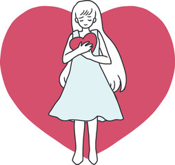 Heartwarming Hug Girl Embracing Love Vector. Perfect for mental health campaigns, love-themed graphics, or self-care content, Ideal for wellness, empathy, and emotional connection