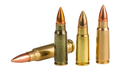 Closeup of Various Ammunition Cartridges on a Transparent Background