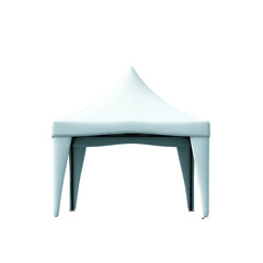 White event marquee tent with pointed roof and four support legs isolated on black