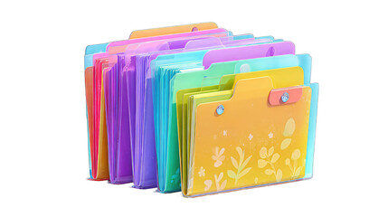Colorful, transparent file folders stacked neatly