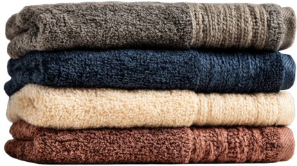 Stacked towels in various muted tones