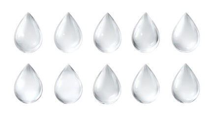 Realistic White Water Drops on Transparent Background