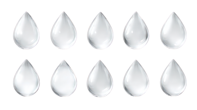 Realistic White Water Drops on Transparent Background