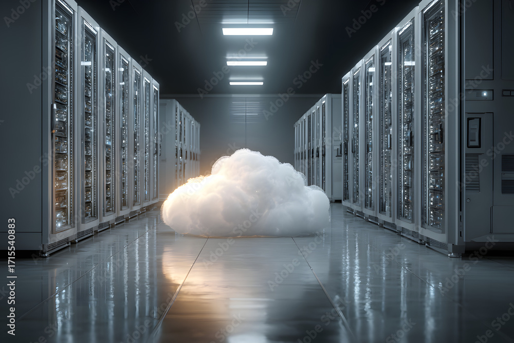 Aufkleber cloud computing in server rooms with digital storage secure data center technology and modern cloud 