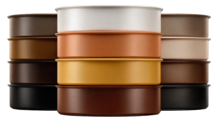 Stacked, round, colored containers