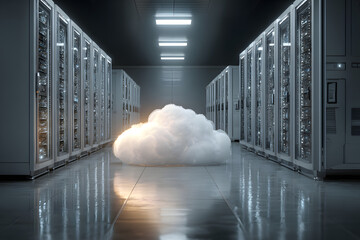 Cloud computing in server rooms with digital storage secure data center technology and modern cloud network systems