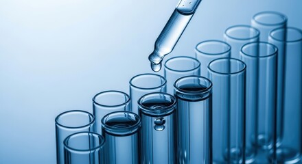 Close up of test tubes with dropper in a laboratory for science experiment