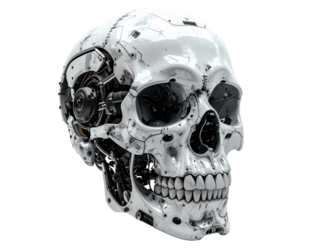 Cybernetic skull, white and black, detailed