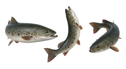 Naklejka premium Three Fresh Salmon Fish Isolated on White Background.
