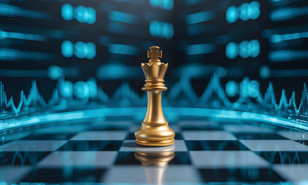 Golden chess king symbolizes leadership against dynamic financial data backdrop - Powered by Adobe