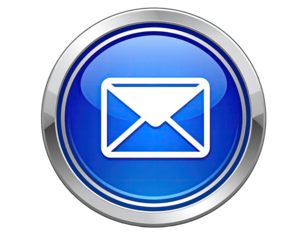 Glossy blue circular button with a white envelope icon.  Metallic silver border