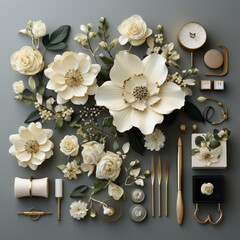 set of gold and white flowers