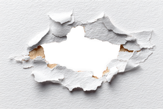 Torn white paper with a blank hole in the center.