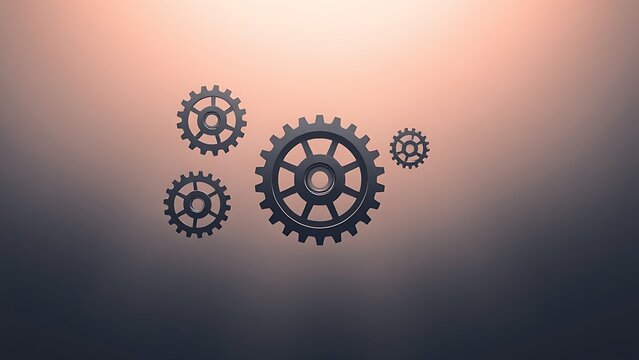 Abstract floating gears on a gradient backdrop, symbolizing innovation and mechanics.