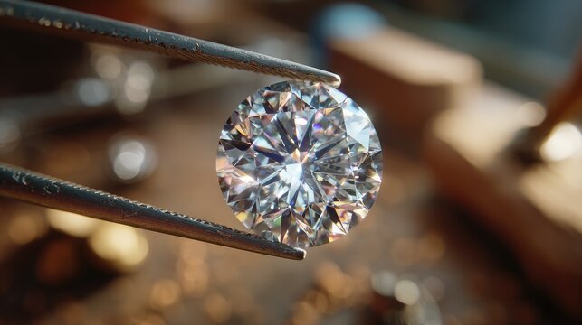 Diamond held by tweezers, close-up - Powered by Adobe