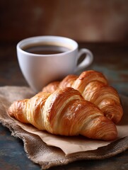 Plate of croises and a cup of coffee