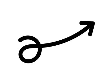 Black loop arrow hand drawn shape pointing upward right for growth, progress, success, direction, and navigation on transparent background
