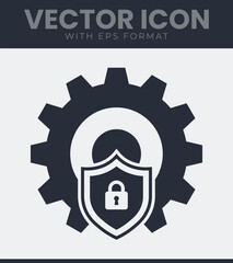 Gear shield lock security icon vector