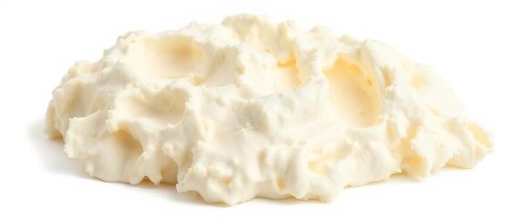 Fluffy, creamy ricotta cheese isolated on white,  lump,  food