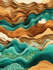 Fototapeta premium An abstract layered landscape with rolling hills and flowing water creates a beautiful depth of field and peaceful nature scene beautifully.