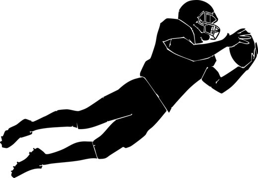 Dynamic athlete leaping to catch a football in a dramatic athletic pose