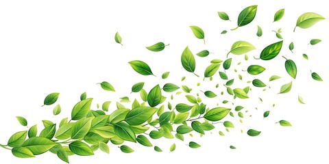 Obraz premium Bunch of green leaves are scattered in the air