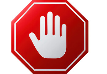Red stop sign featuring a hand symbol in the center.